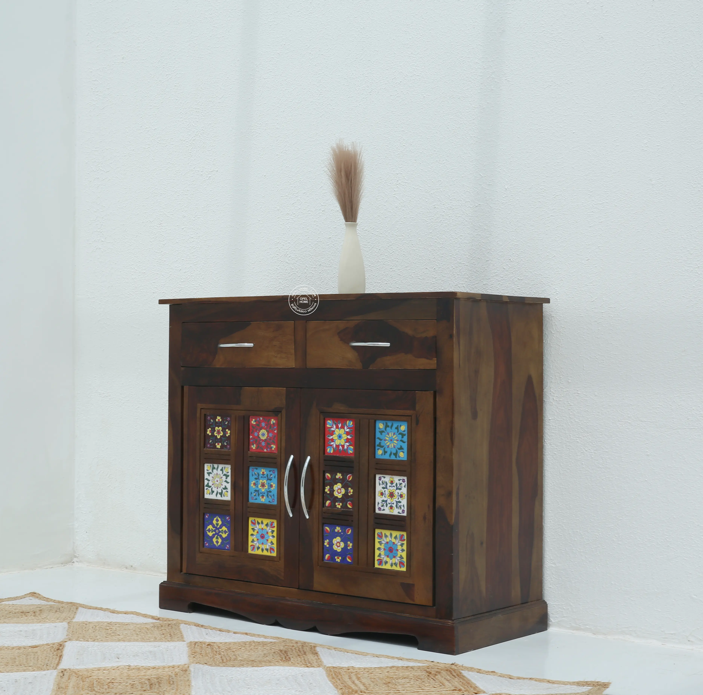 Erlene 2 Door 2 Drawer Wooden Sideboard – Solid Rose Wood, Walnut Finish | Opelhome UAE - Opelhome