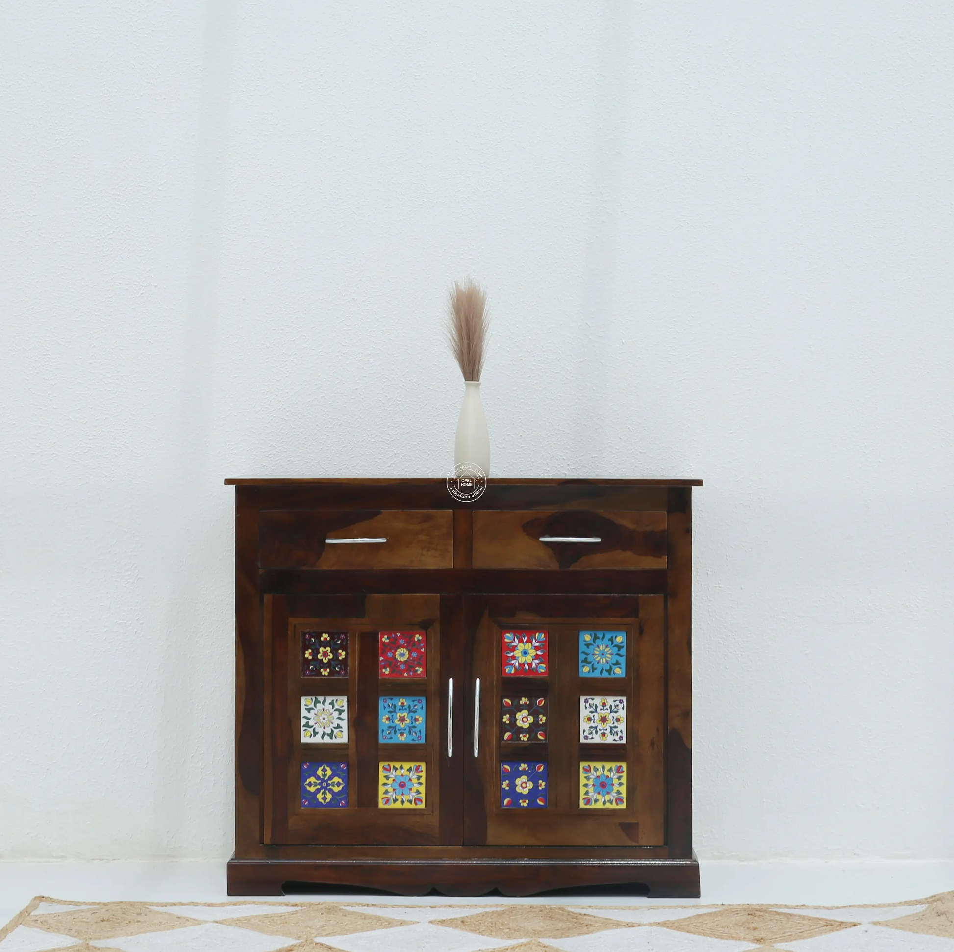 Erlene 2 Door 2 Drawer Wooden Sideboard – Solid Rose Wood, Walnut Finish | Opelhome UAE - Opelhome