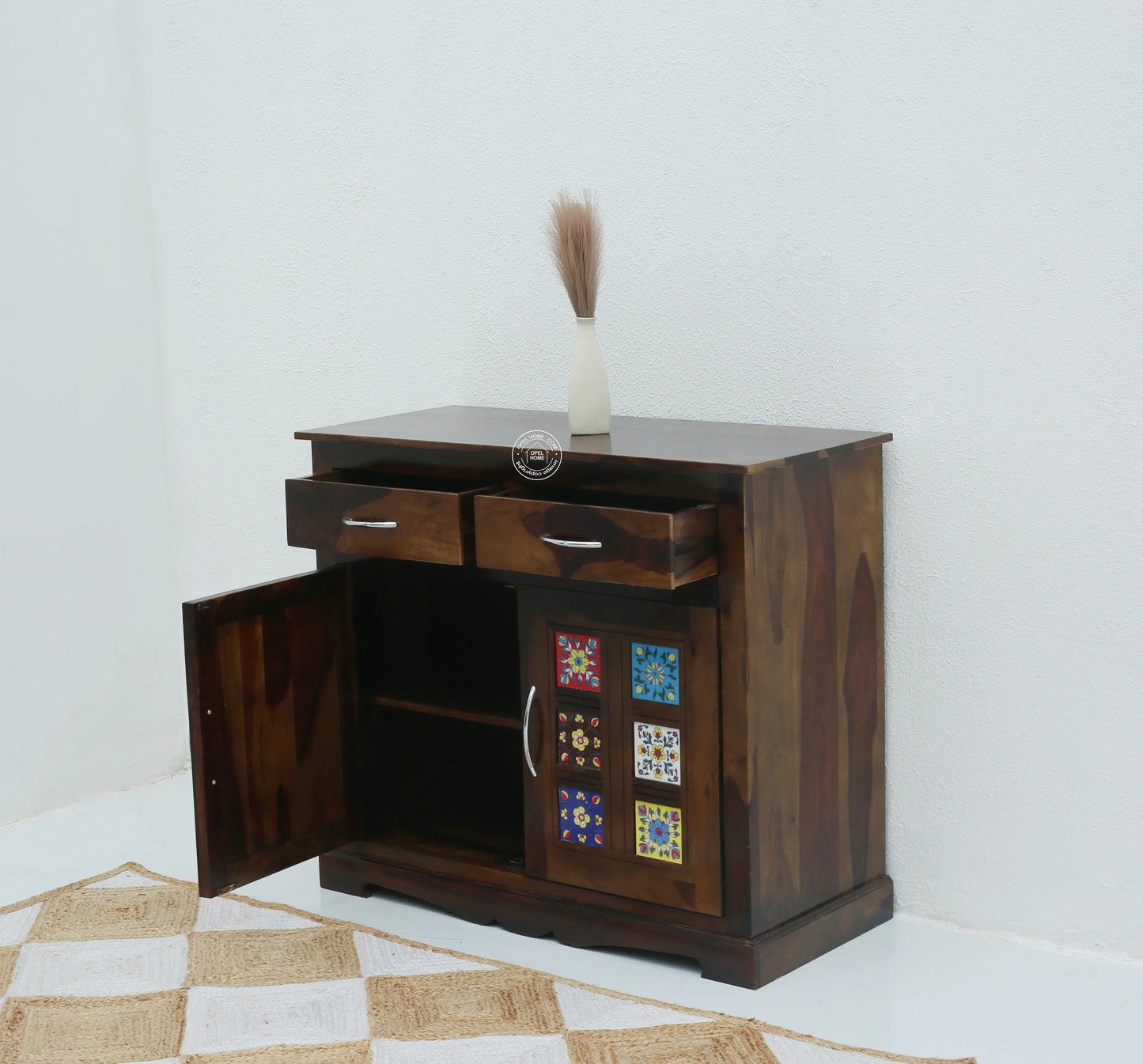 Erlene 2 Door 2 Drawer Wooden Sideboard – Solid Rose Wood, Walnut Finish | Opelhome UAE - Opelhome