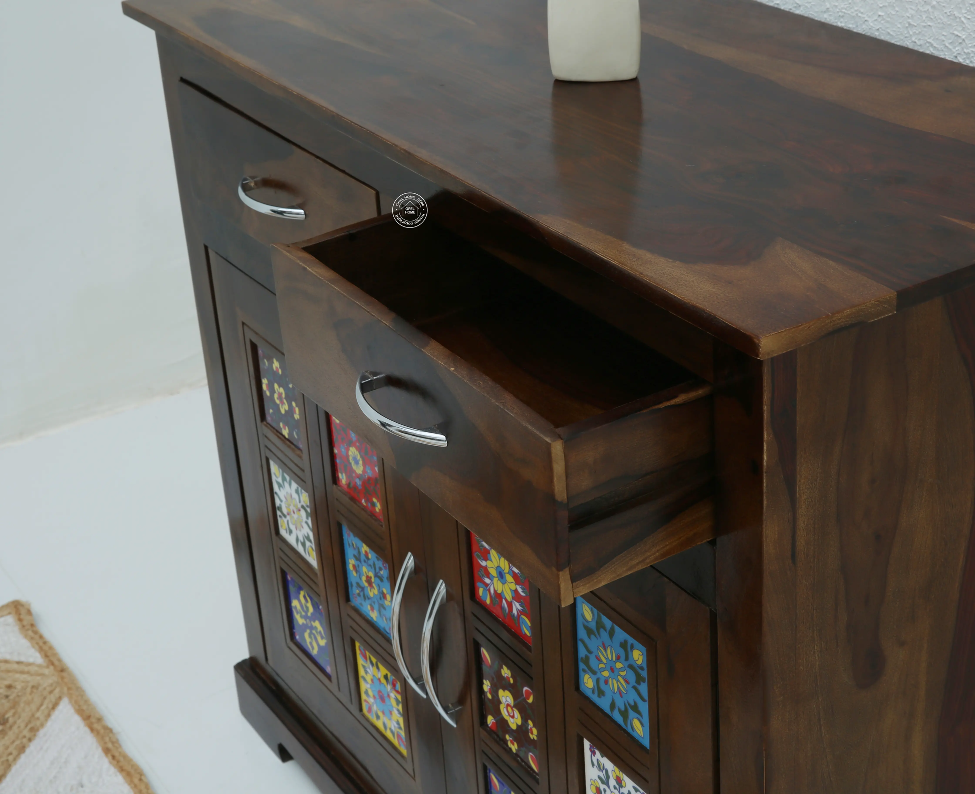 Erlene 2 Door 2 Drawer Wooden Sideboard – Solid Rose Wood, Walnut Finish | Opelhome UAE - Opelhome