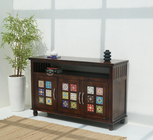 Erlene 3 Door Wooden Sideboard (Walnut finish) - Opelhome