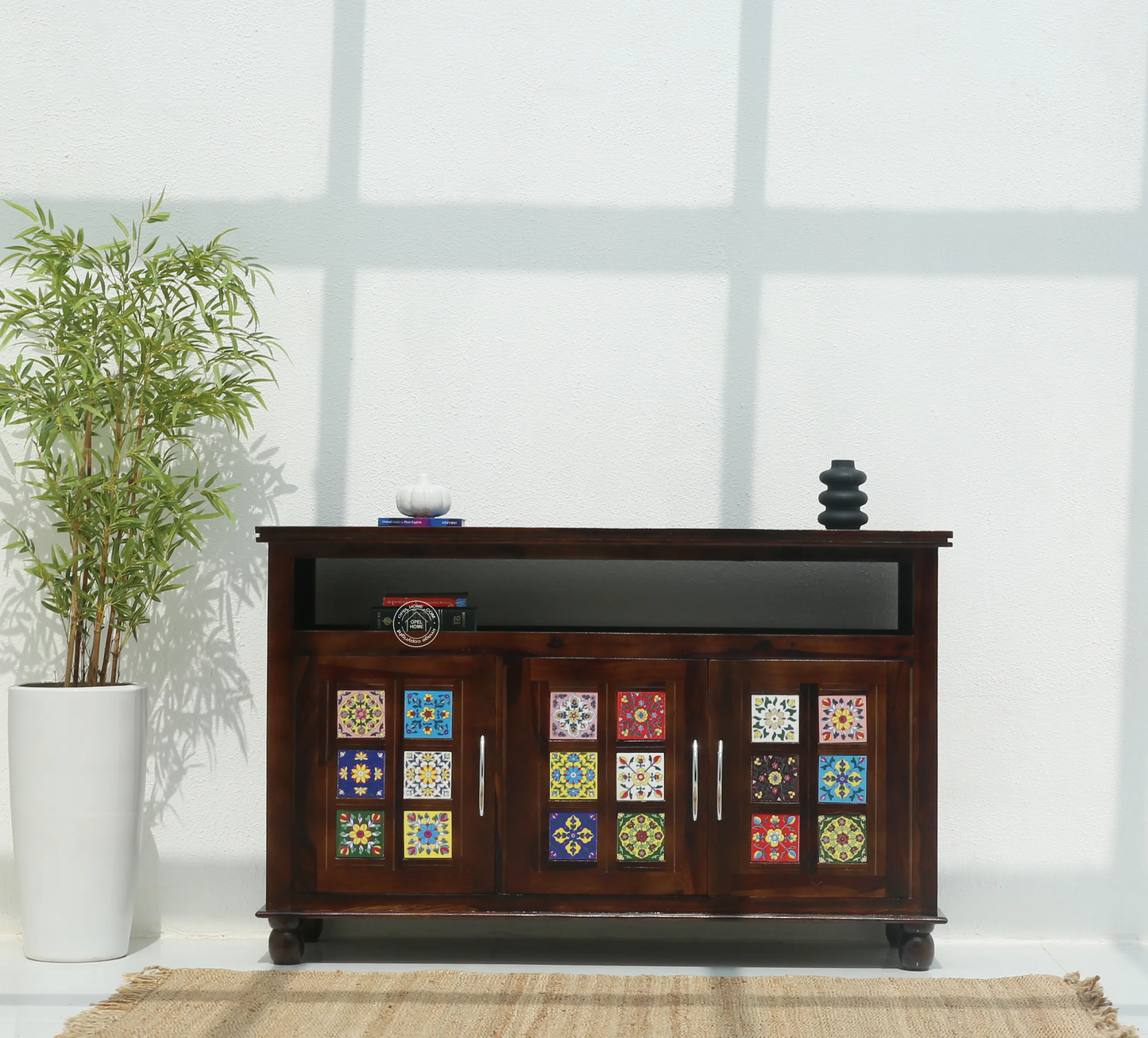 Erlene 3 Door Wooden Sideboard (Walnut finish) - Opelhome