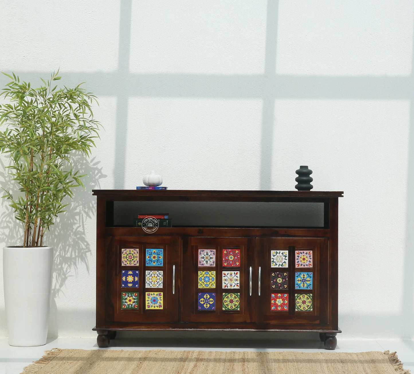 Erlene 3 Door Wooden Sideboard (Walnut finish) - Opelhome