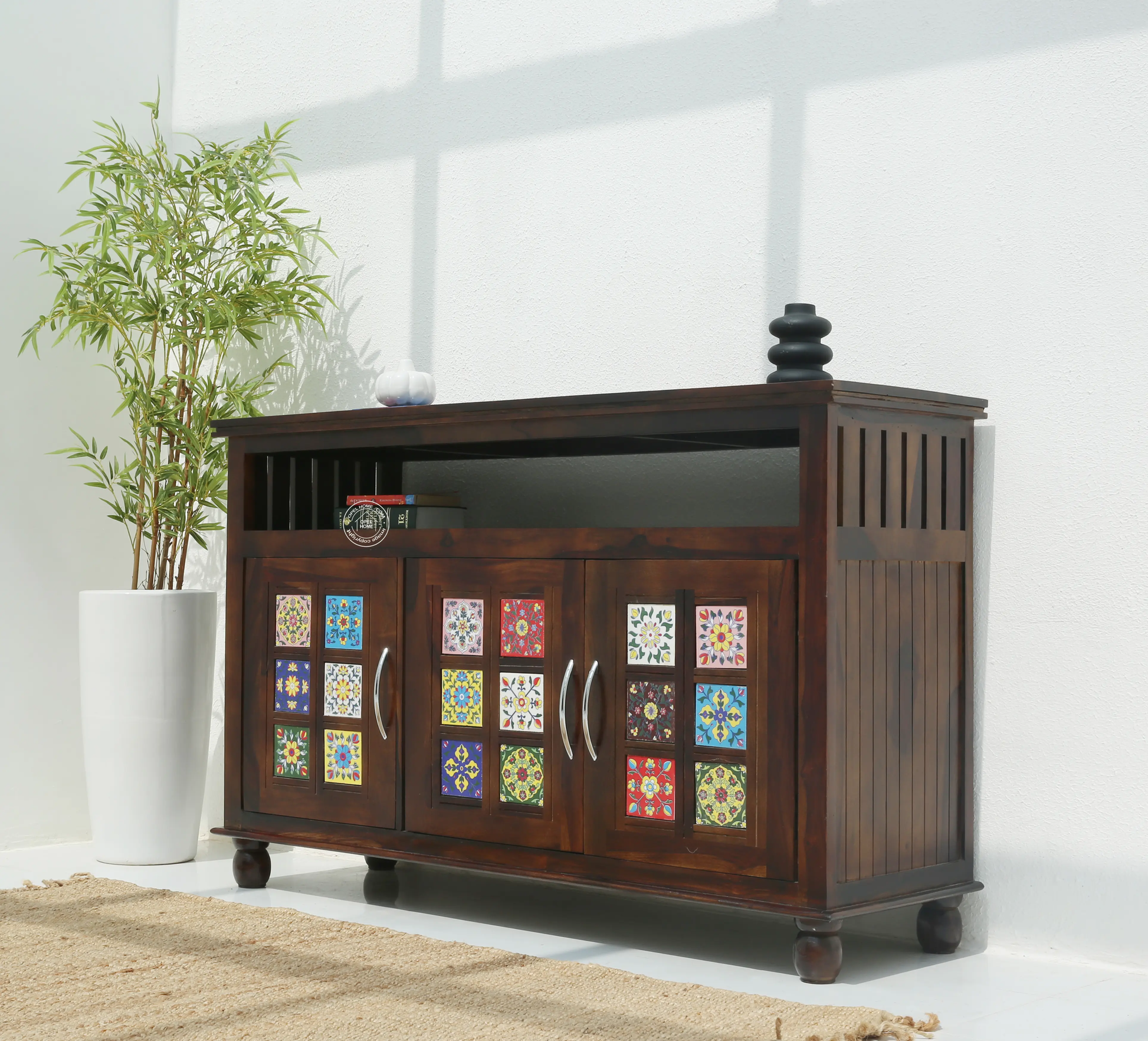 Erlene 3 Door Wooden Sideboard (Walnut finish) - Opelhome