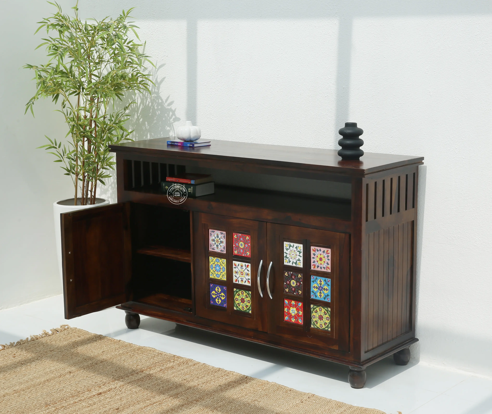 Erlene 3 Door Wooden Sideboard (Walnut finish) - Opelhome