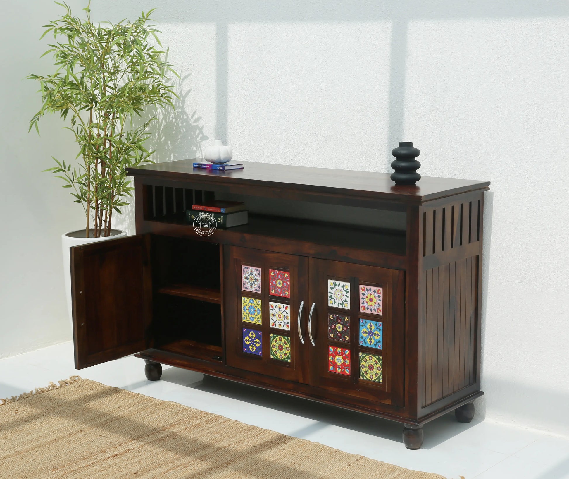 Erlene 3 Door Wooden Sideboard (Walnut finish) - Opelhome