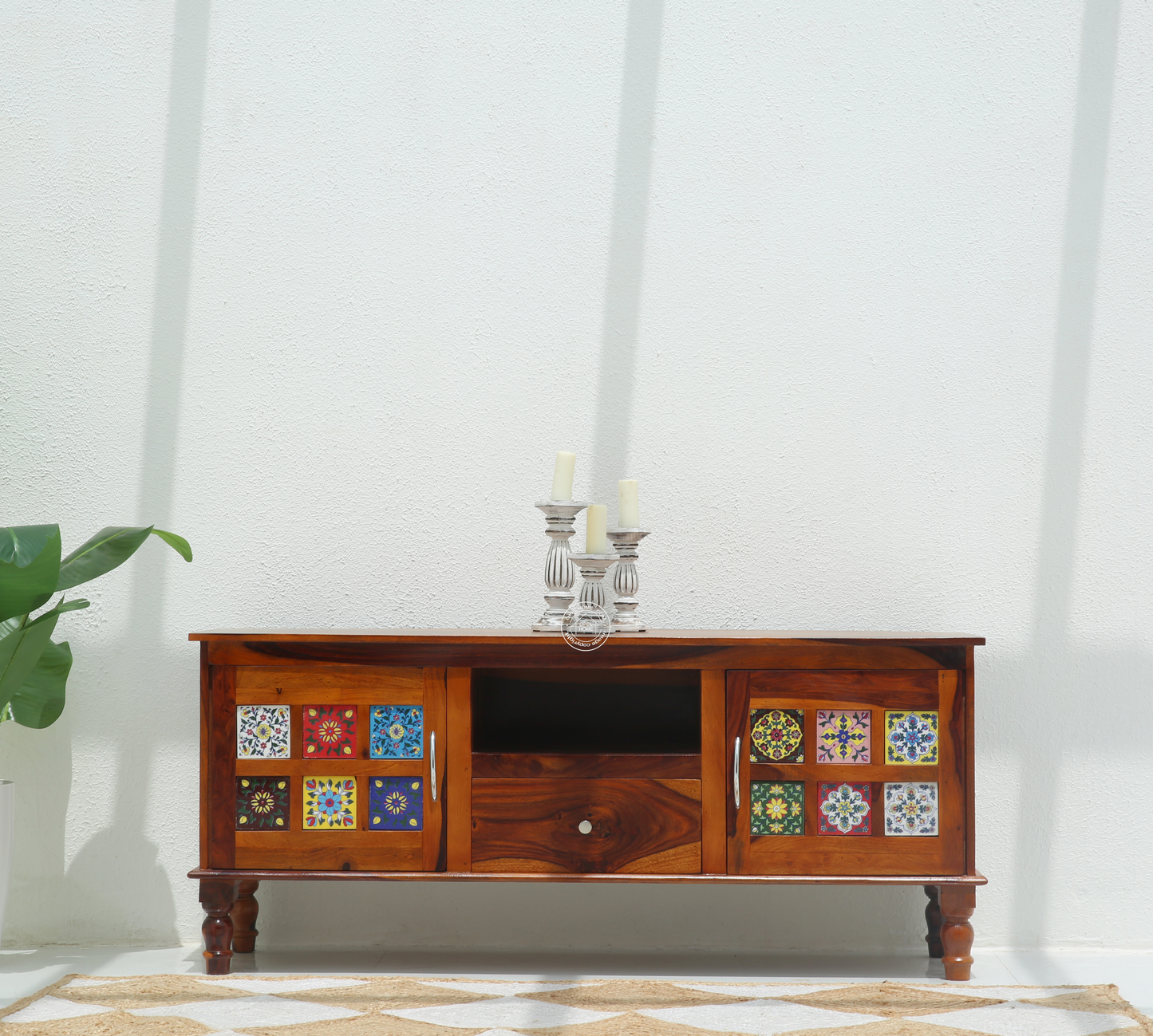 Erlene  Two Doors with drawers TV Unit (Honey finish) - Opelhome