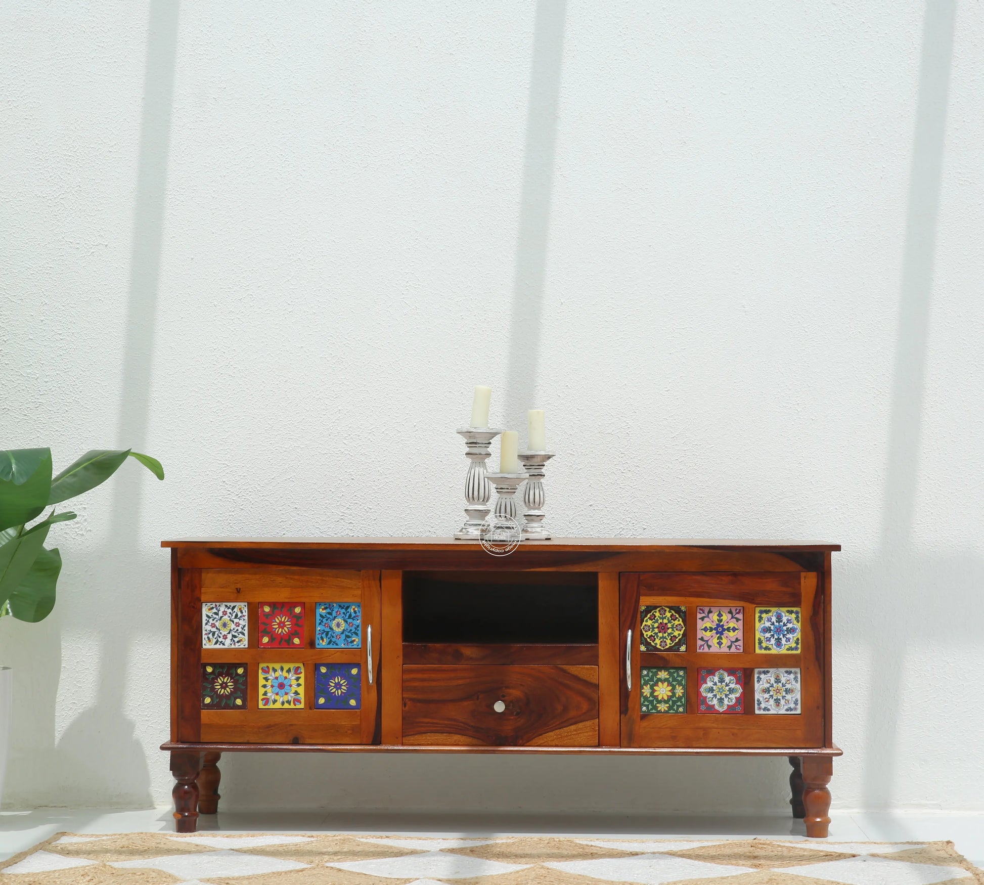 Erlene  Two Doors with drawers TV Unit (Honey finish) - Opelhome