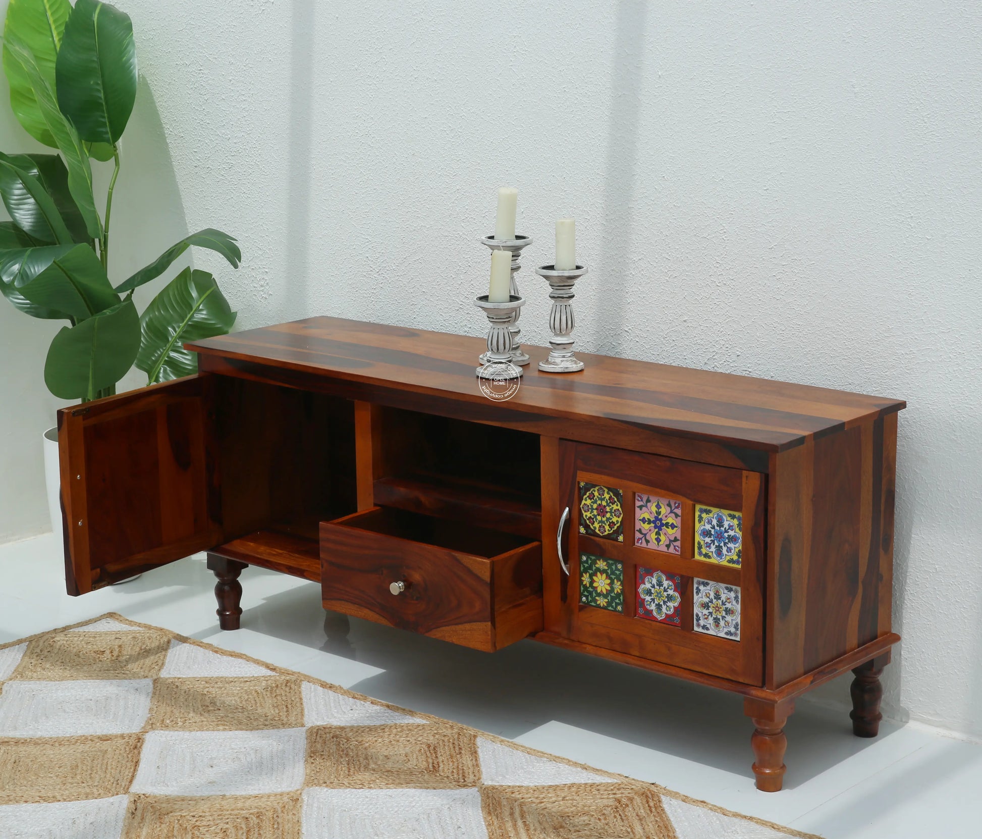 Erlene  Two Doors with drawers TV Unit (Honey finish) - Opelhome