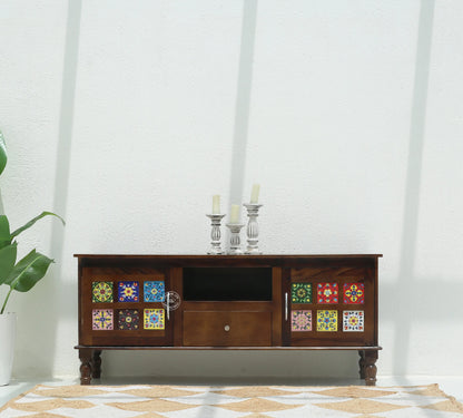 Erlene Wooden TV Unit – 2 Doors, Drawers, Solid Rosewood, Walnut Finish | Opelhome UAE - Opelhome