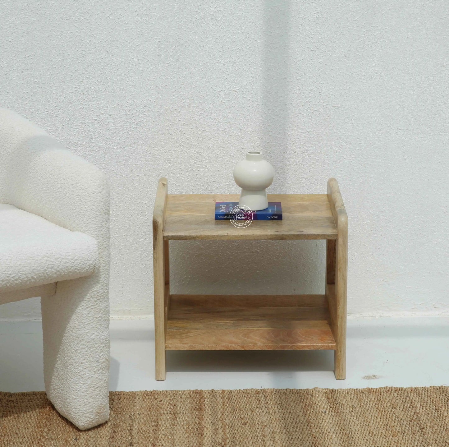 Fair Rattan Side Table – 2 Shelves, Solid Mango Wood, Natural Finish | Opelhome UAE