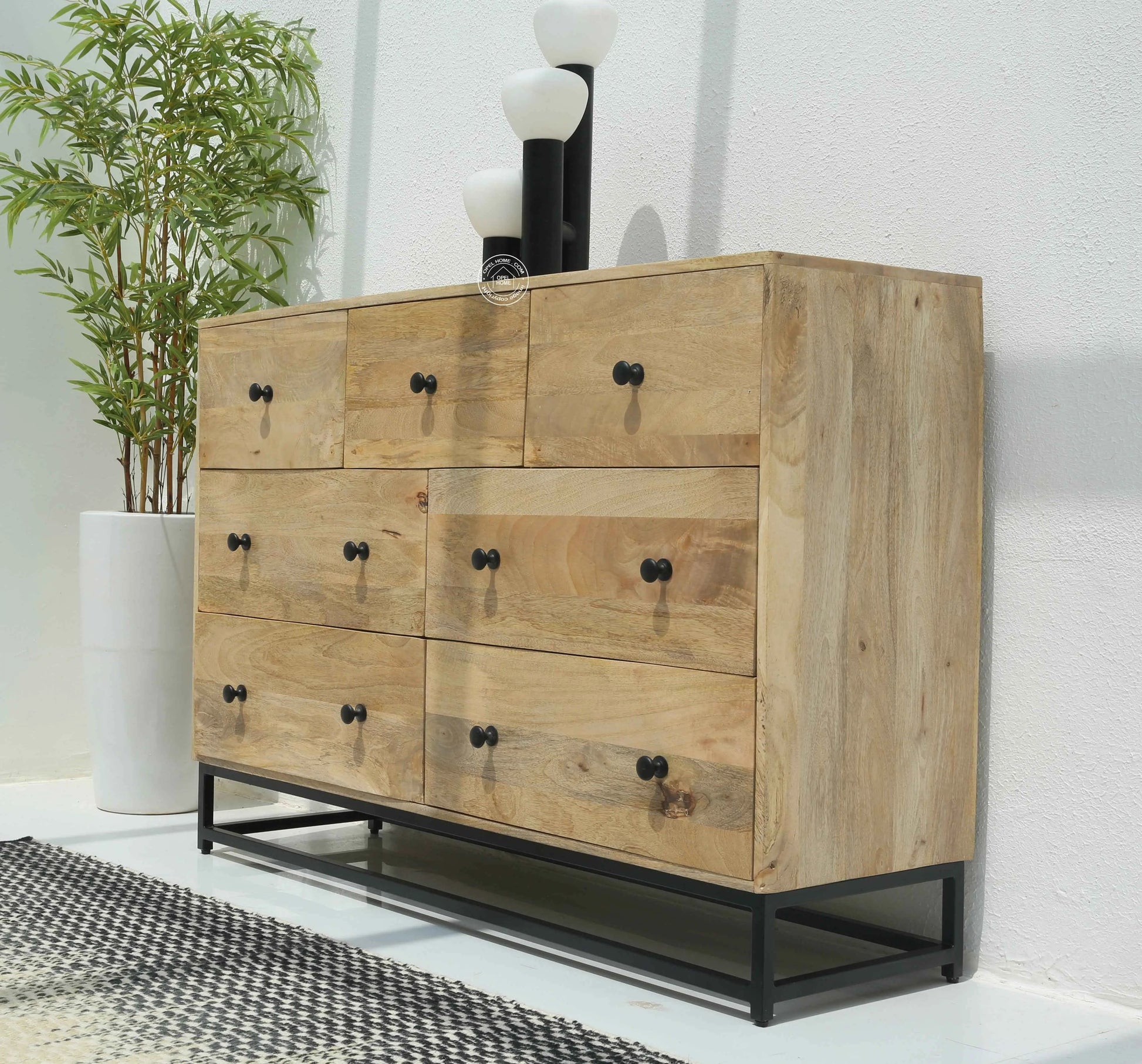 Fairmount 7 Drawer Wooden Chest of Drawers – Solid Mango Wood, Natural Finish | Opelhome UAE