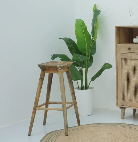 Faro Wooden Counter Stool – Solid Mango Wood, Natural Finish, 76 cm Height | Opelhome UAE Opel Home