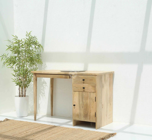 Feasto Door Wooden Desk – Solid Mango Wood, Natural Finish | Opelhome UAE