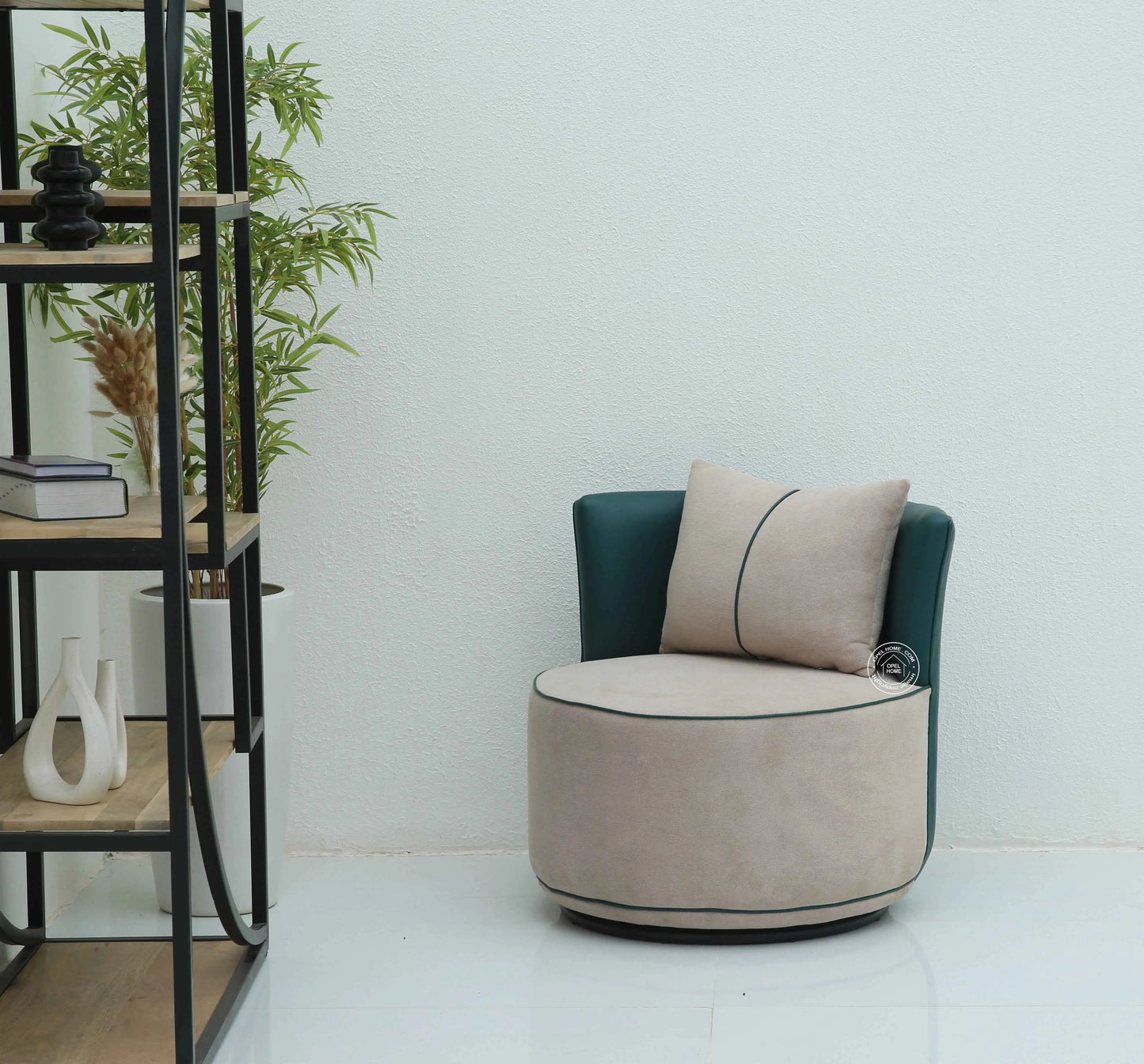 Flow Revolving Arm Chair – 360 Swivel, Boucle Cream Upholstery | Opelhome UAE