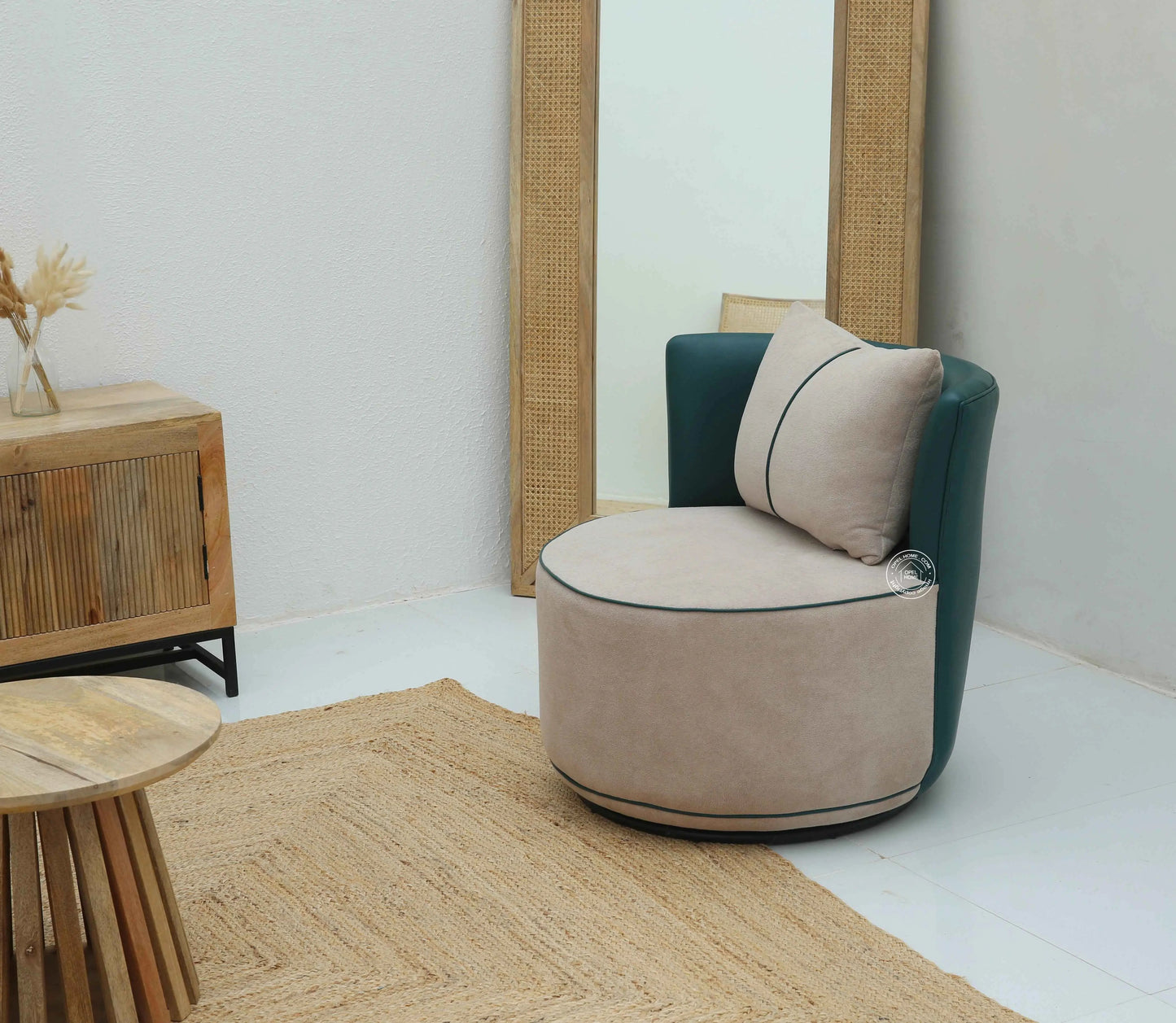 Flow Revolving Arm Chair – 360 Swivel, Boucle Cream Upholstery | Opelhome UAE