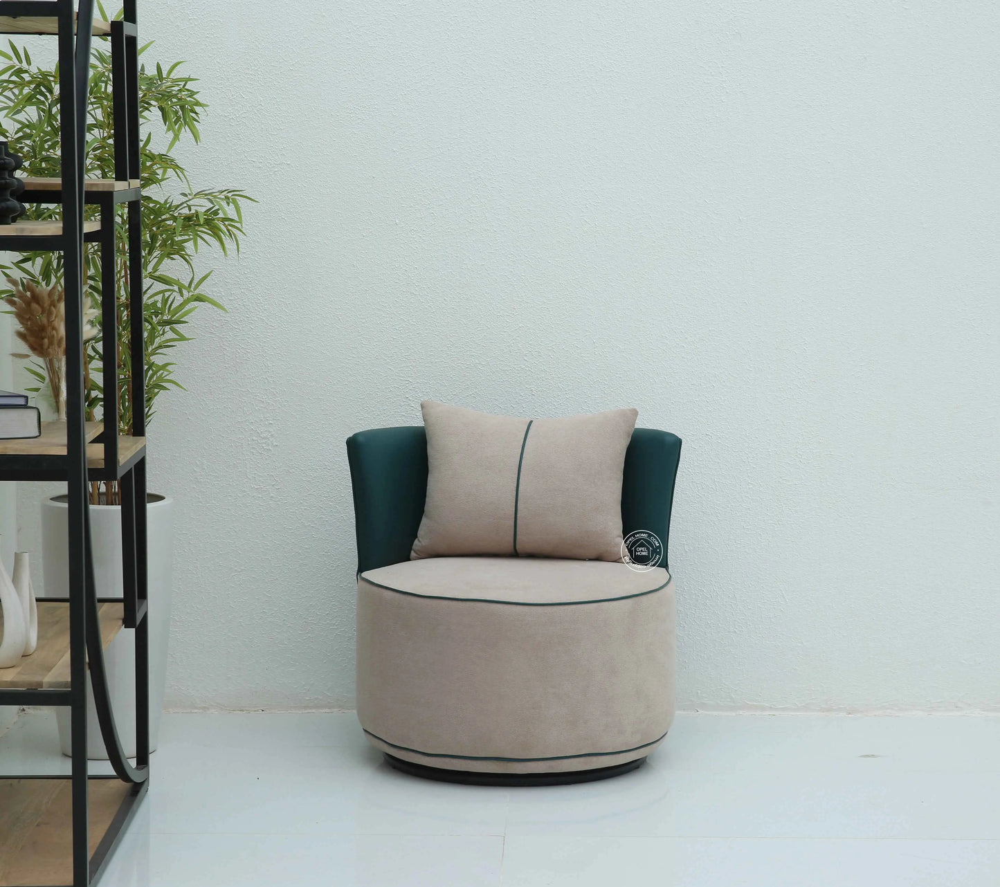 Flow Revolving Arm Chair – 360 Swivel, Boucle Cream Upholstery | Opelhome UAE