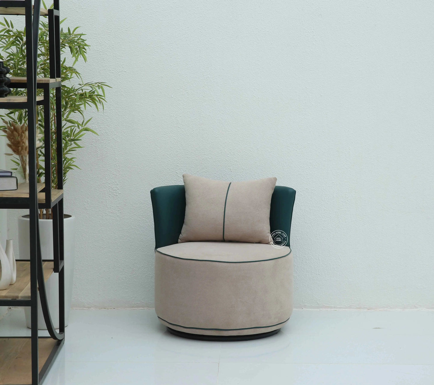 Flow Revolving Arm Chair – 360 Swivel, Boucle Cream Upholstery | Opelhome UAE