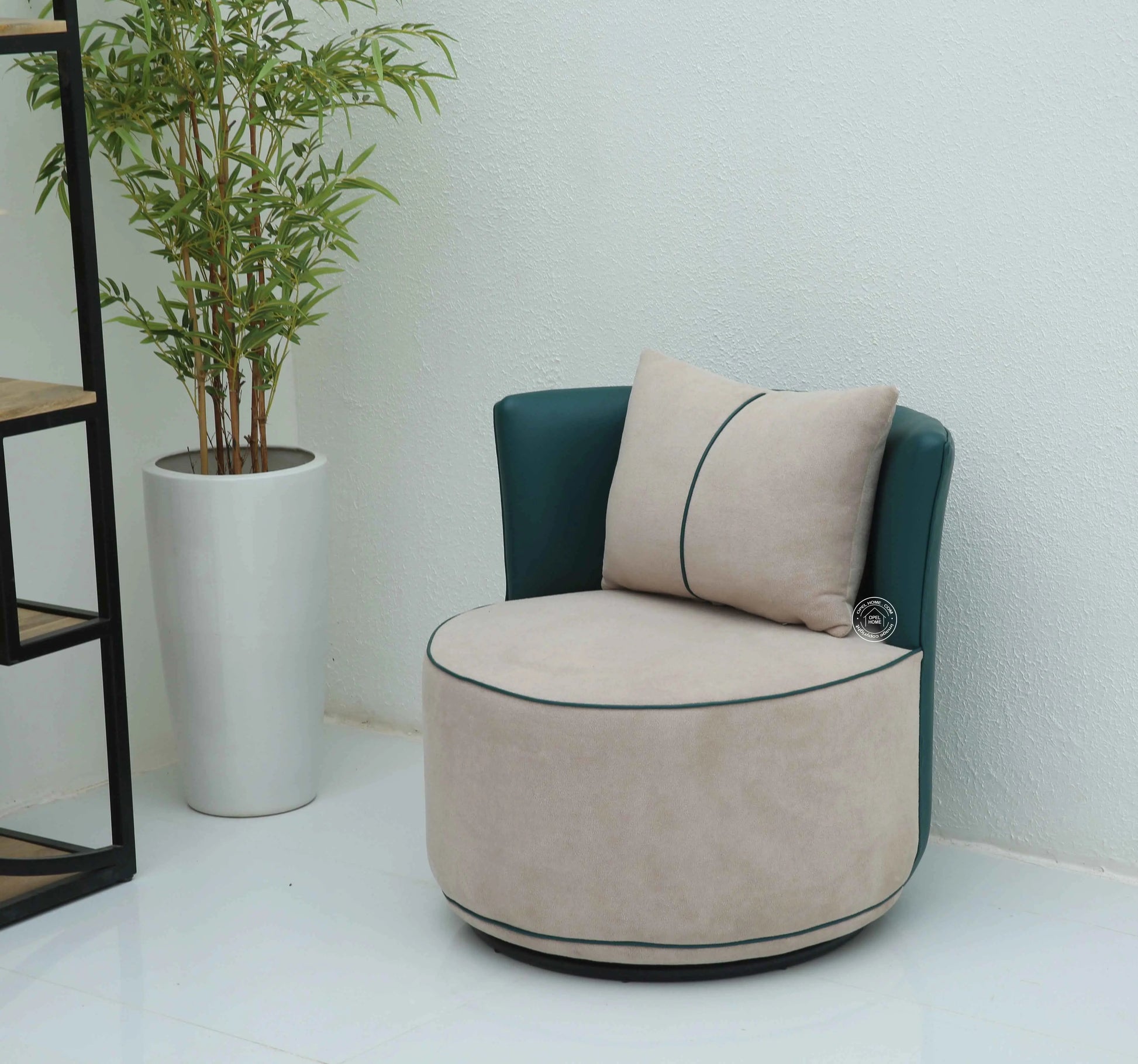 Flow Revolving Arm Chair – 360 Swivel, Boucle Cream Upholstery | Opelhome UAE