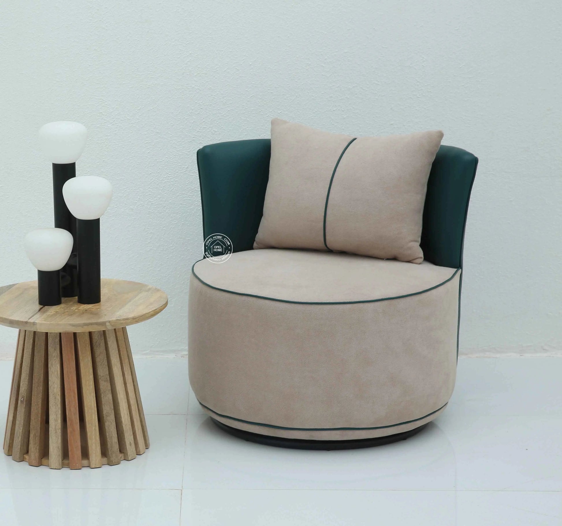 Flow Revolving Arm Chair – 360 Swivel, Boucle Cream Upholstery | Opelhome UAE