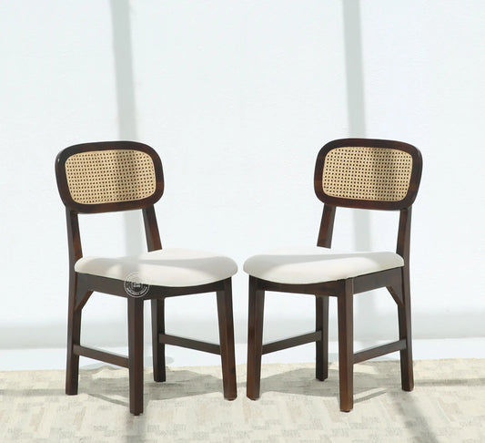 Formora Rattan Wooden Dining Chair (Only one pcs), Walnut finish | Opelhome UAE - Opelhome