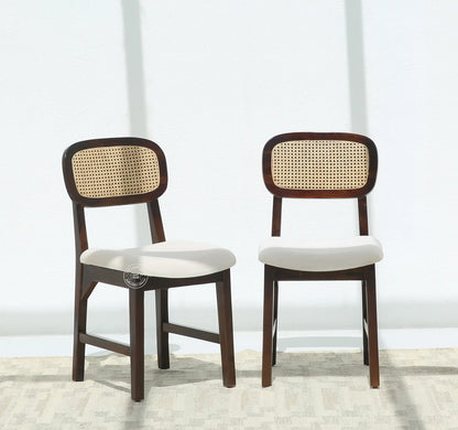 Formora Rattan Wooden Dining Chair (Only one pcs), Walnut finish | Opelhome UAE - Opelhome