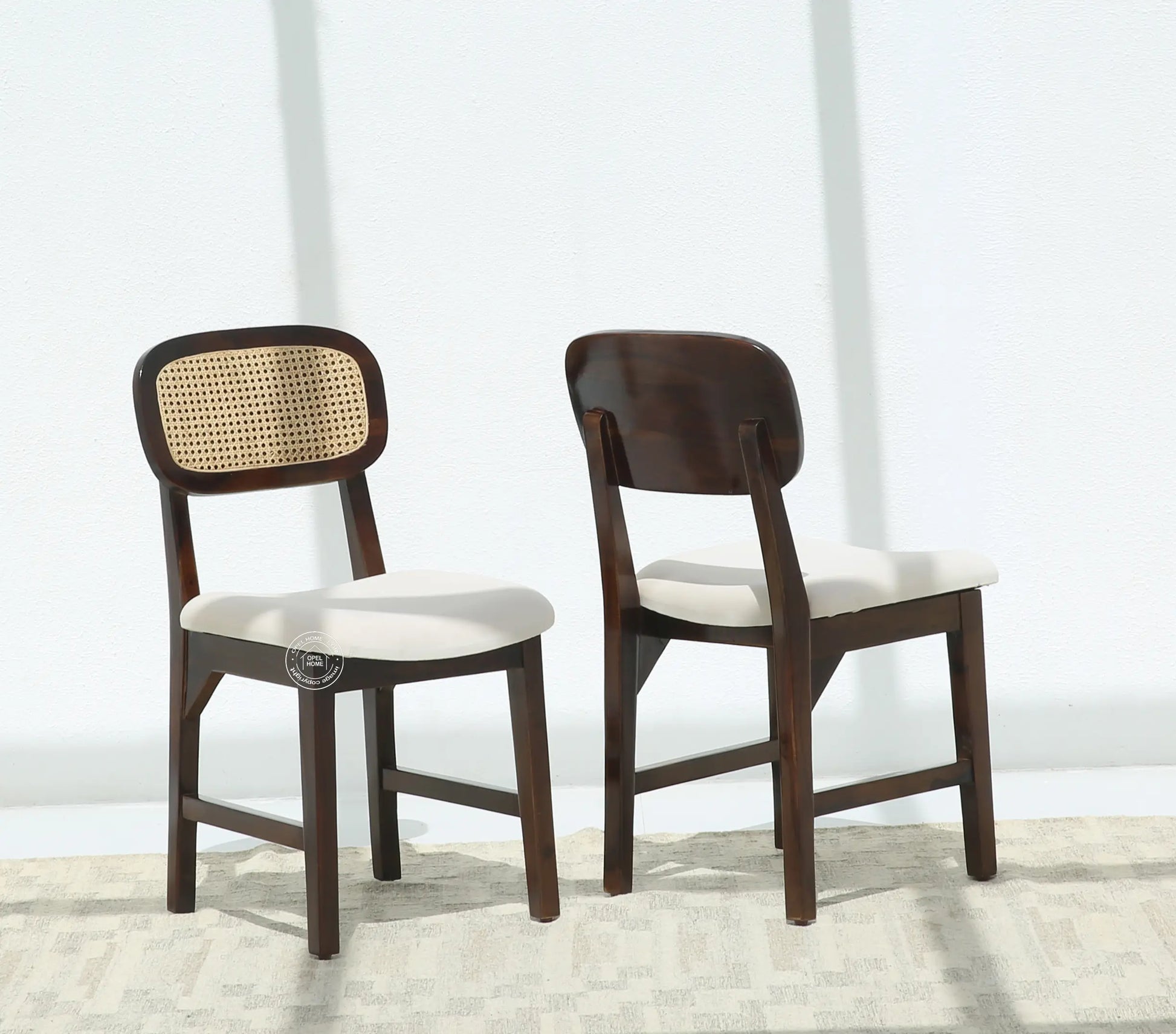 Formora Rattan Wooden Dining Chair (Only one pcs), Walnut finish | Opelhome UAE - Opelhome