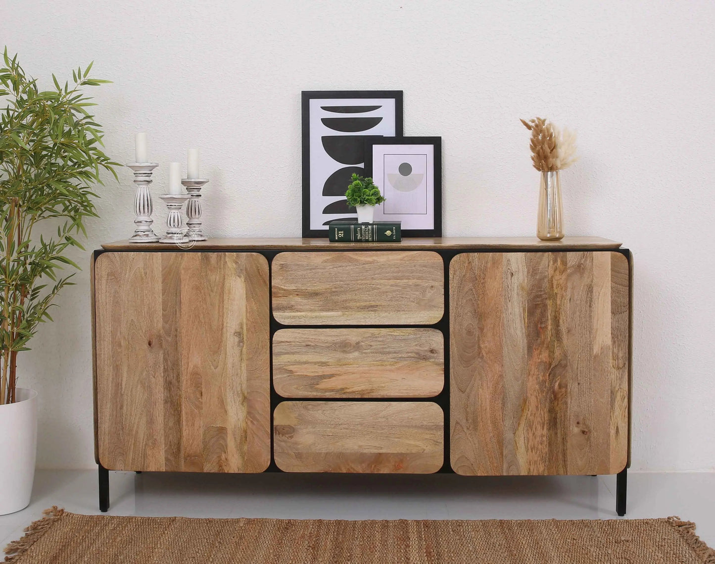 Frank Sideboard – 3 Drawers, 2 Doors, Solid Mango Wood & Iron, Natural Finish | Opelhome UAE