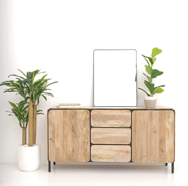 Frank Sideboard – 3 Drawers, 2 Doors, Solid Mango Wood & Iron, Natural Finish | Opelhome UAE Opel Home