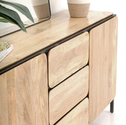 Frank Sideboard – 3 Drawers, 2 Doors, Solid Mango Wood & Iron, Natural Finish | Opelhome UAE Opel Home