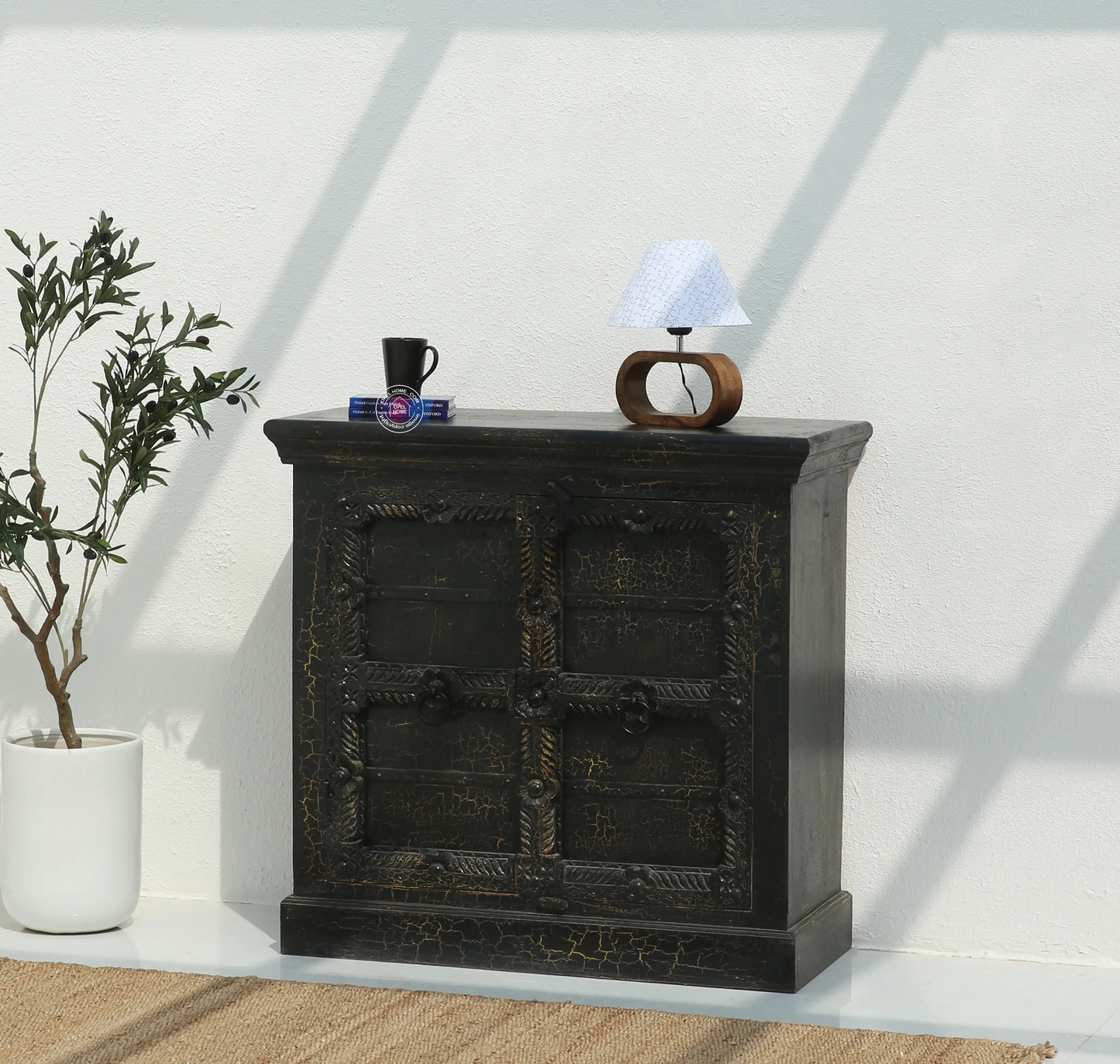 Giva Wooden 2 Doors Black Sideboard – Solid Mango Wood, Black Finish | Opelhome UAE - Opelhome