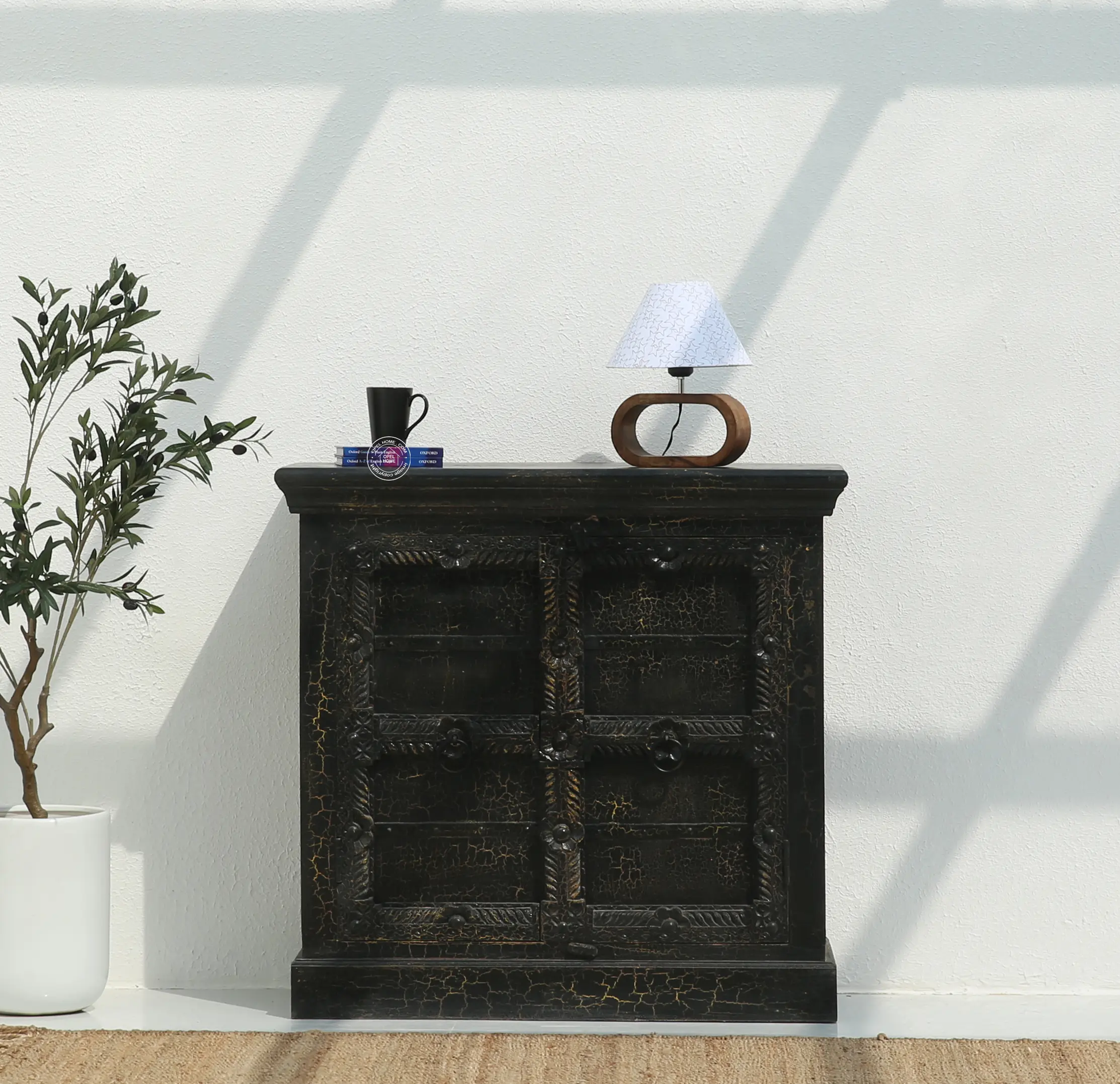 Giva Wooden 2 Doors Black Sideboard – Solid Mango Wood, Black Finish | Opelhome UAE - Opelhome