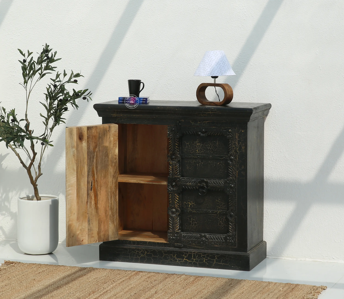 Giva Wooden 2 Doors Black Sideboard – Solid Mango Wood, Black Finish | Opelhome UAE - Opelhome