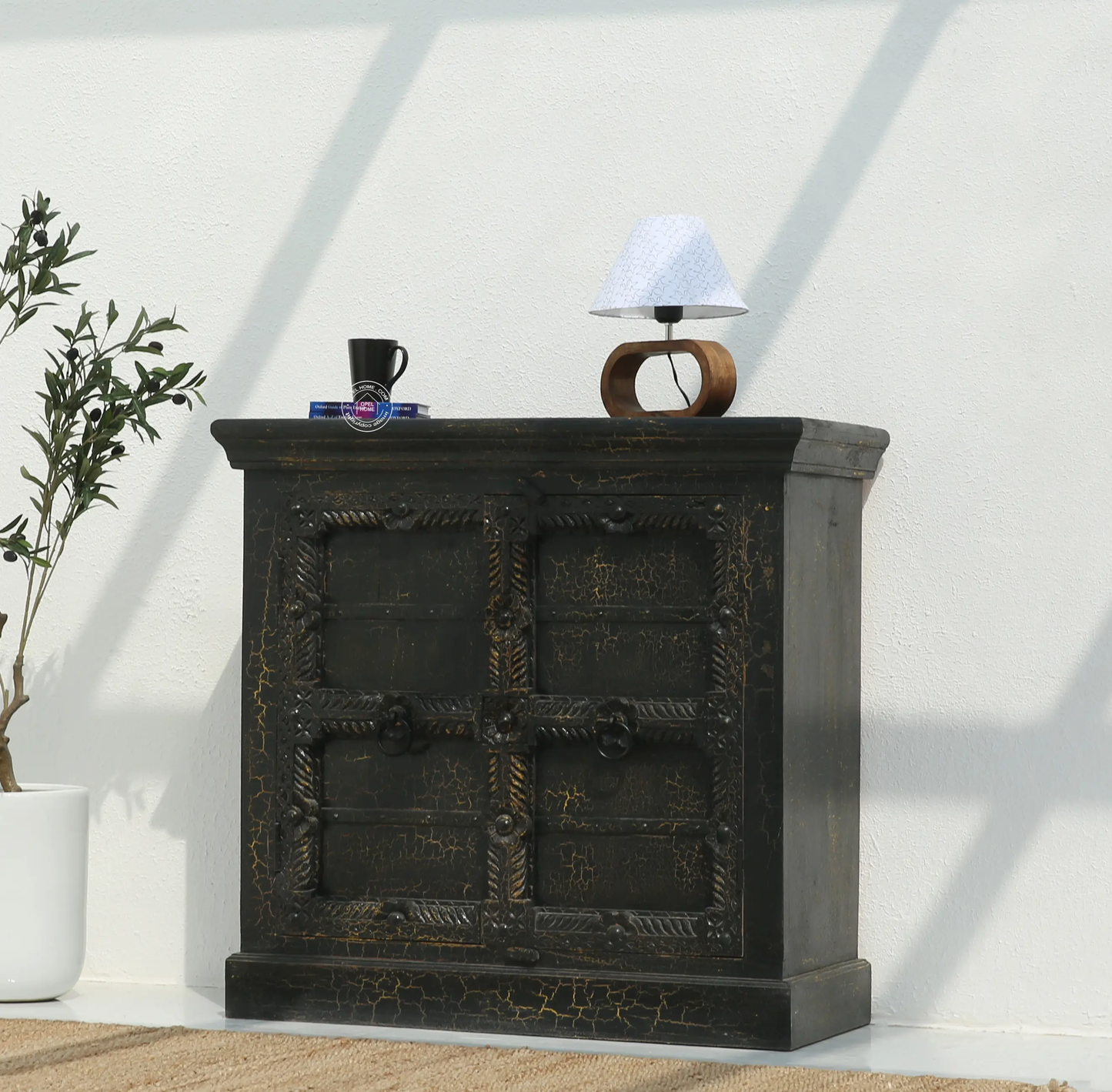 Giva Wooden 2 Doors Black Sideboard – Solid Mango Wood, Black Finish | Opelhome UAE - Opelhome