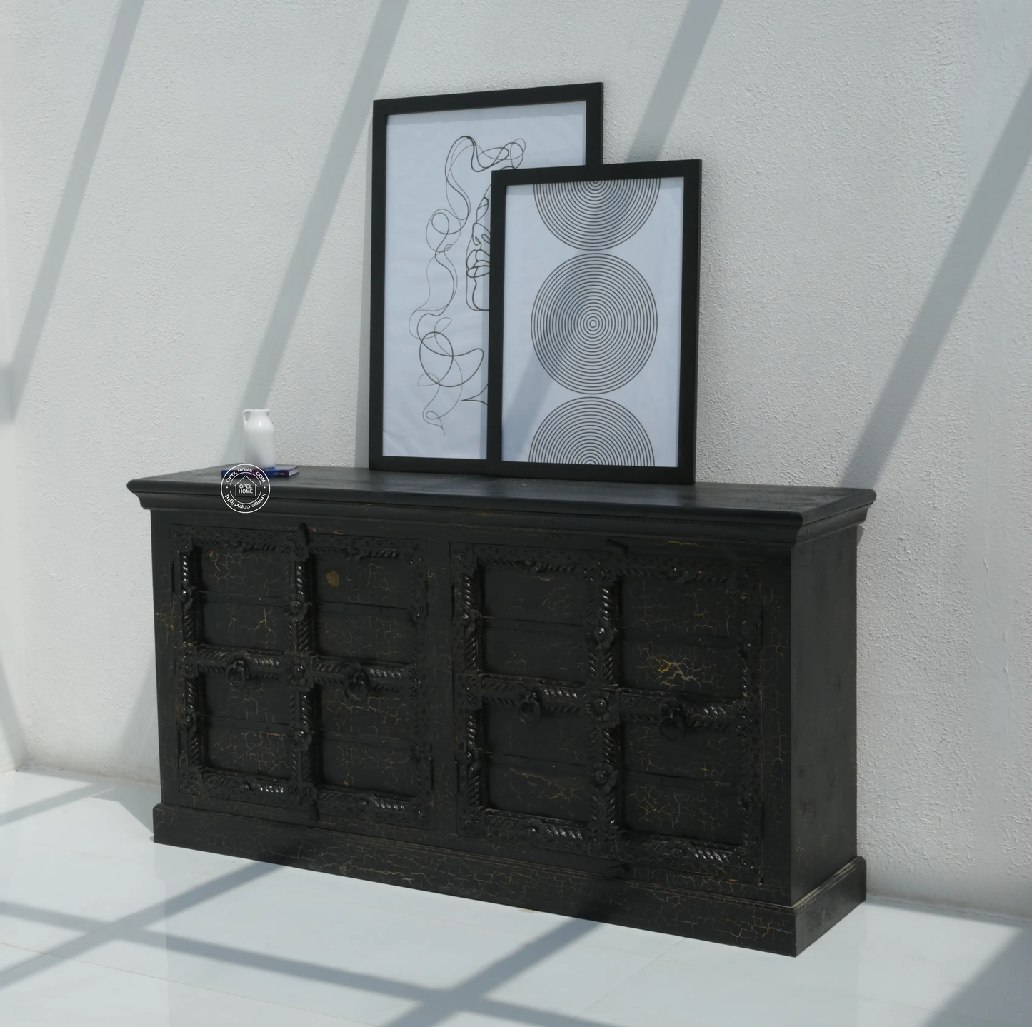 Giva Wooden 4 Doors Black Sideboard – Solid Mango Wood, Black Finish | Opelhome UAE - Opelhome