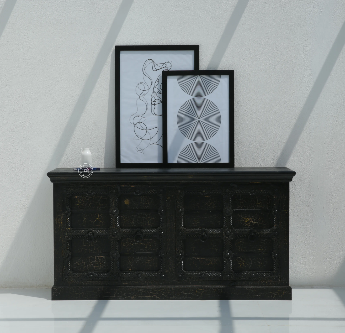 Giva Wooden 4 Doors Black Sideboard – Solid Mango Wood, Black Finish | Opelhome UAE - Opelhome