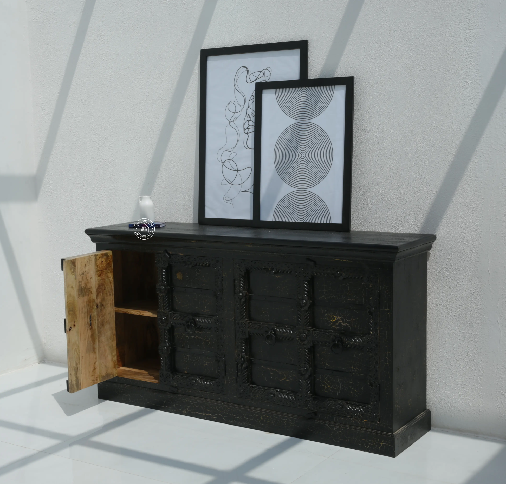 Giva Wooden 4 Doors Black Sideboard – Solid Mango Wood, Black Finish | Opelhome UAE - Opelhome