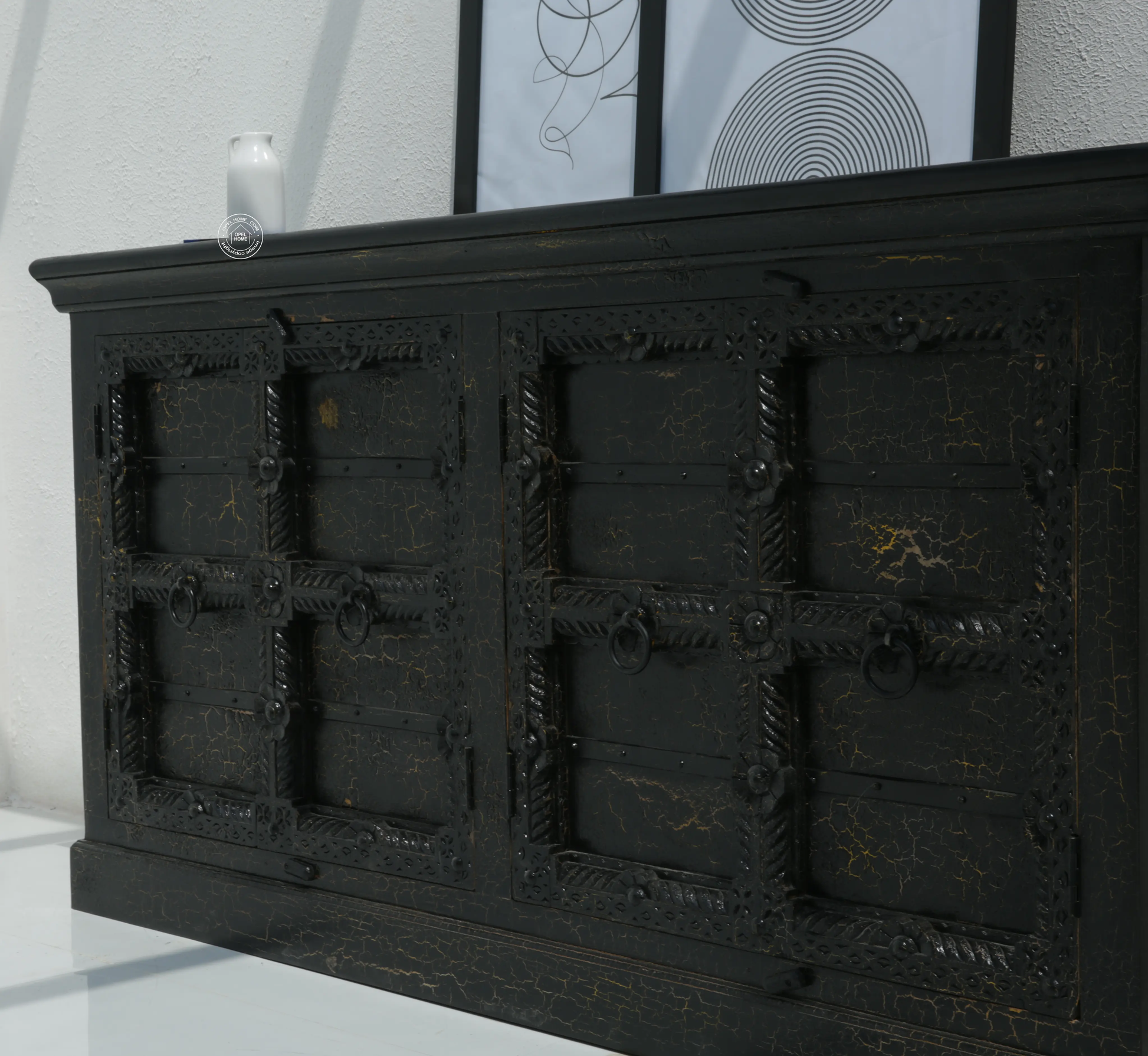 Giva Wooden 4 Doors Black Sideboard – Solid Mango Wood, Black Finish | Opelhome UAE - Opelhome