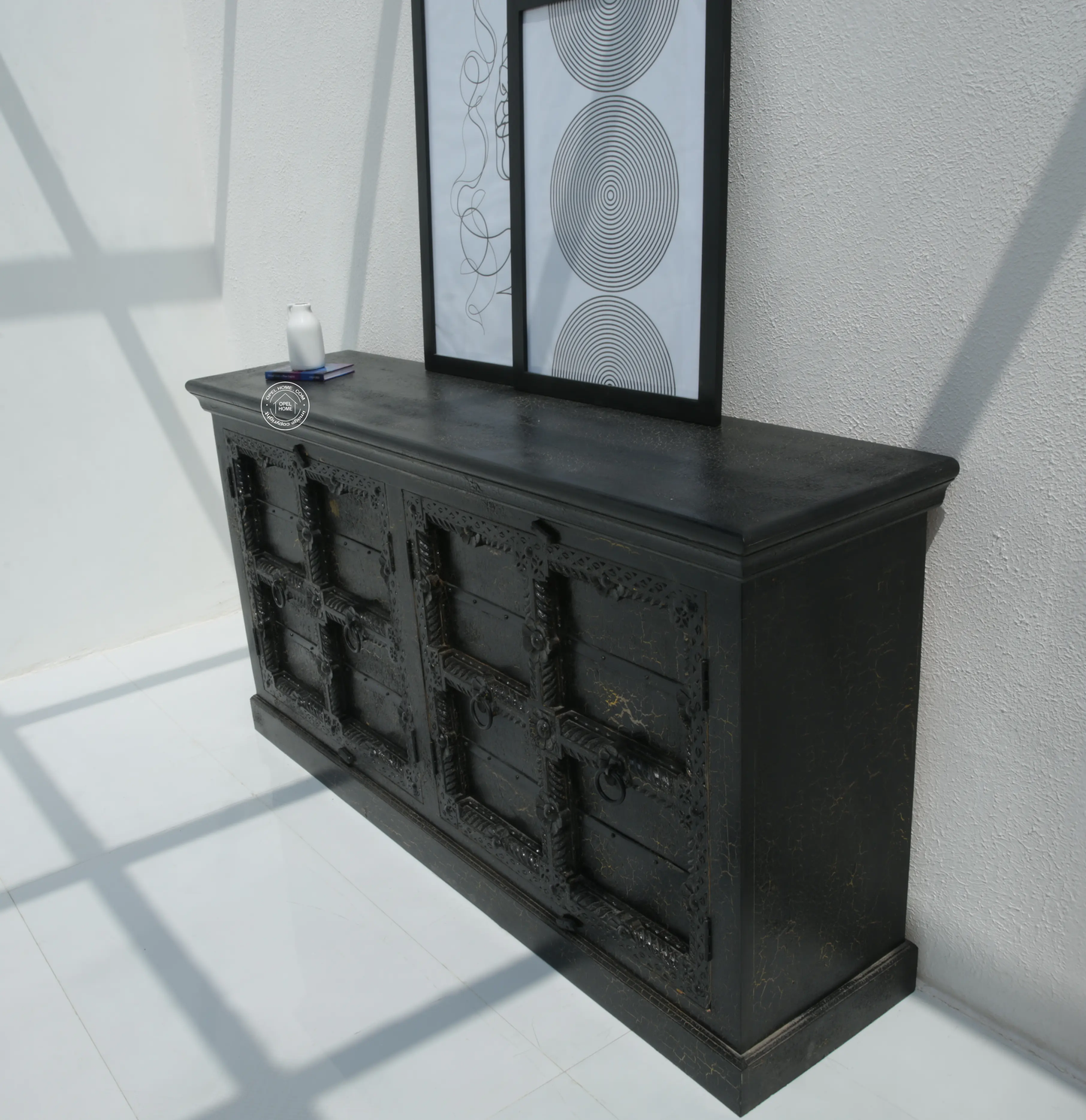 Giva Wooden 4 Doors Black Sideboard – Solid Mango Wood, Black Finish | Opelhome UAE - Opelhome