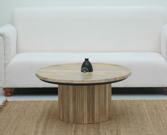Glennis Wood Round Coffee Table – Solid Mango Wood, Natural Finish | Opelhome UAE