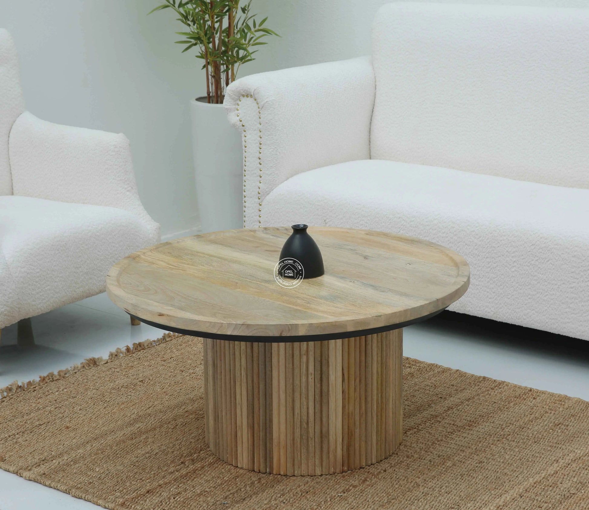 Glennis Wood Round Coffee Table – Solid Mango Wood, Natural Finish | Opelhome UAE