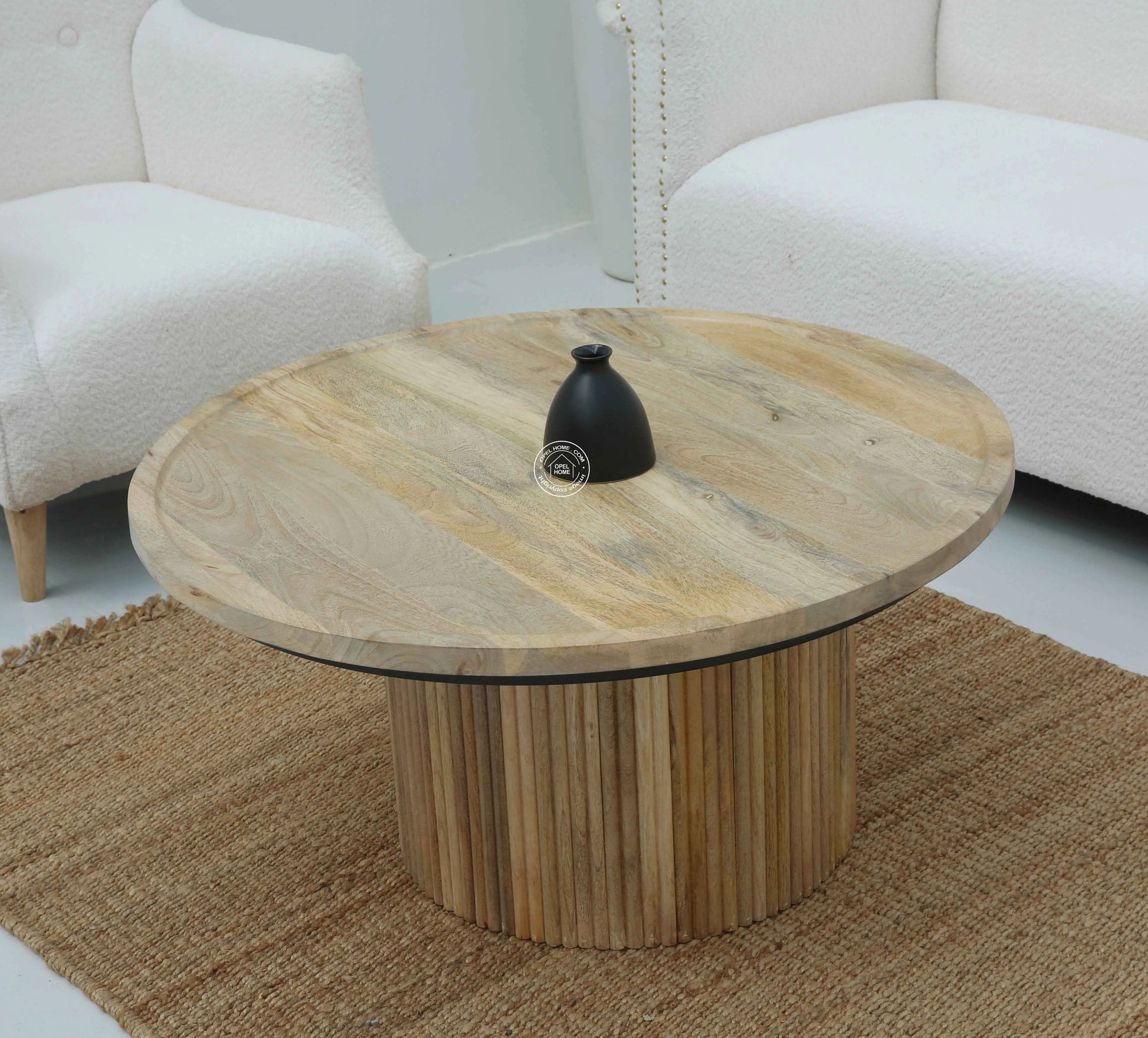 Glennis Wood Round Coffee Table – Solid Mango Wood, Natural Finish | Opelhome UAE