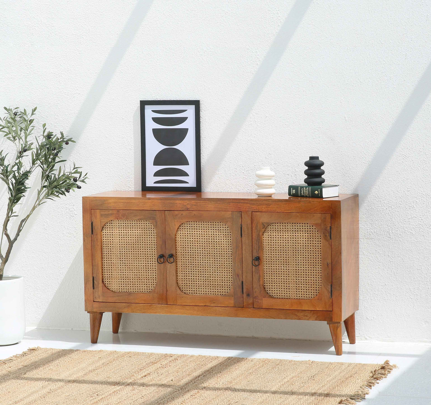 Goro Rattan wooden 3 door Sideboard
