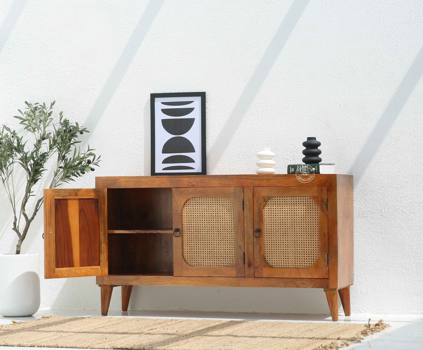 Goro Rattan wooden 3 door Sideboard
