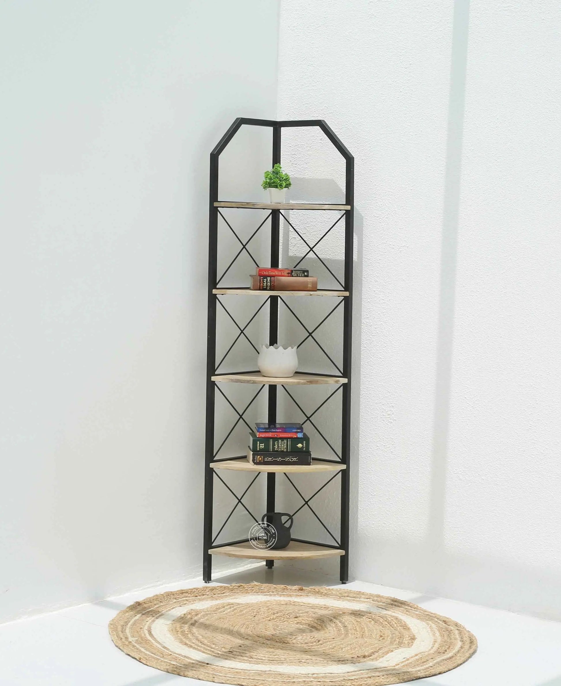 Graino Industrial Bookshelf – Solid Mango Wood & Iron, 180 cm | Opelhome UAE