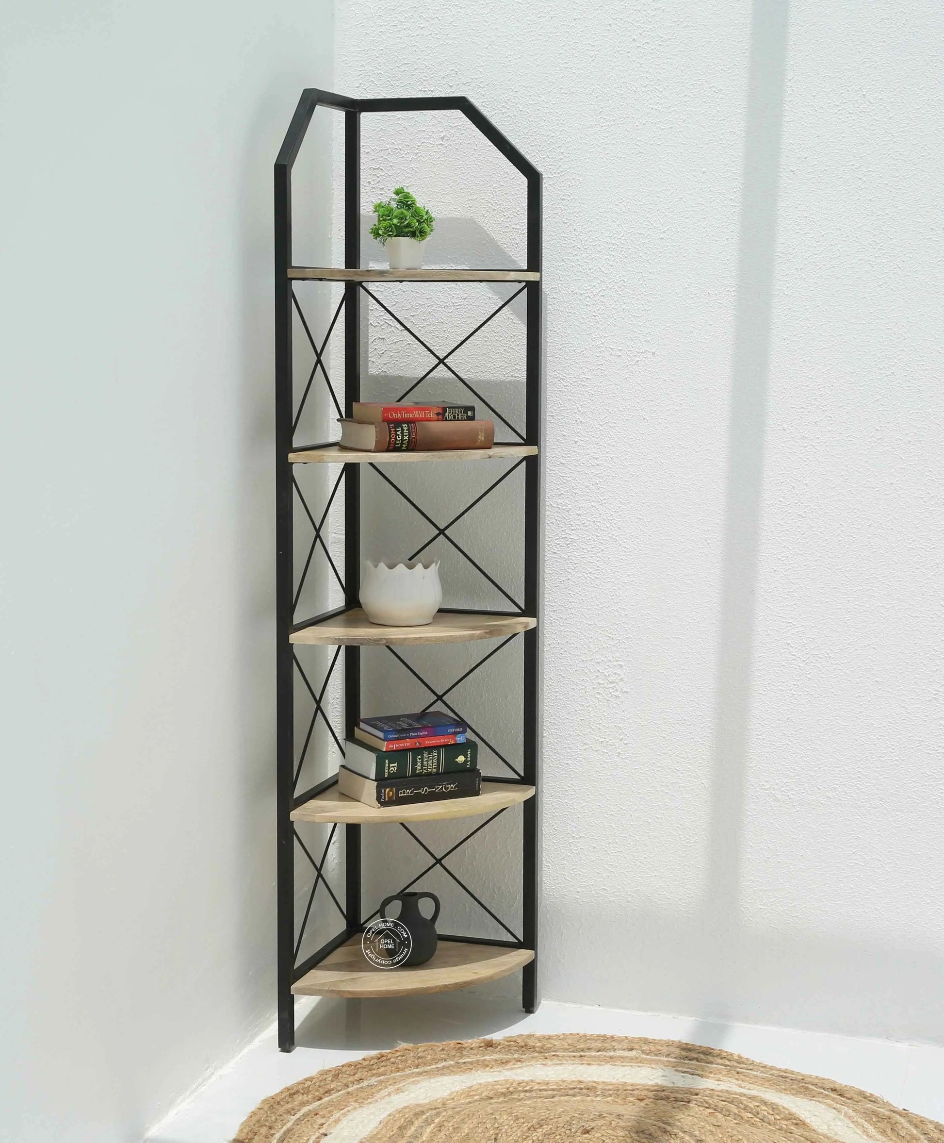 Graino Industrial Bookshelf – Solid Mango Wood & Iron, 180 cm | Opelhome UAE