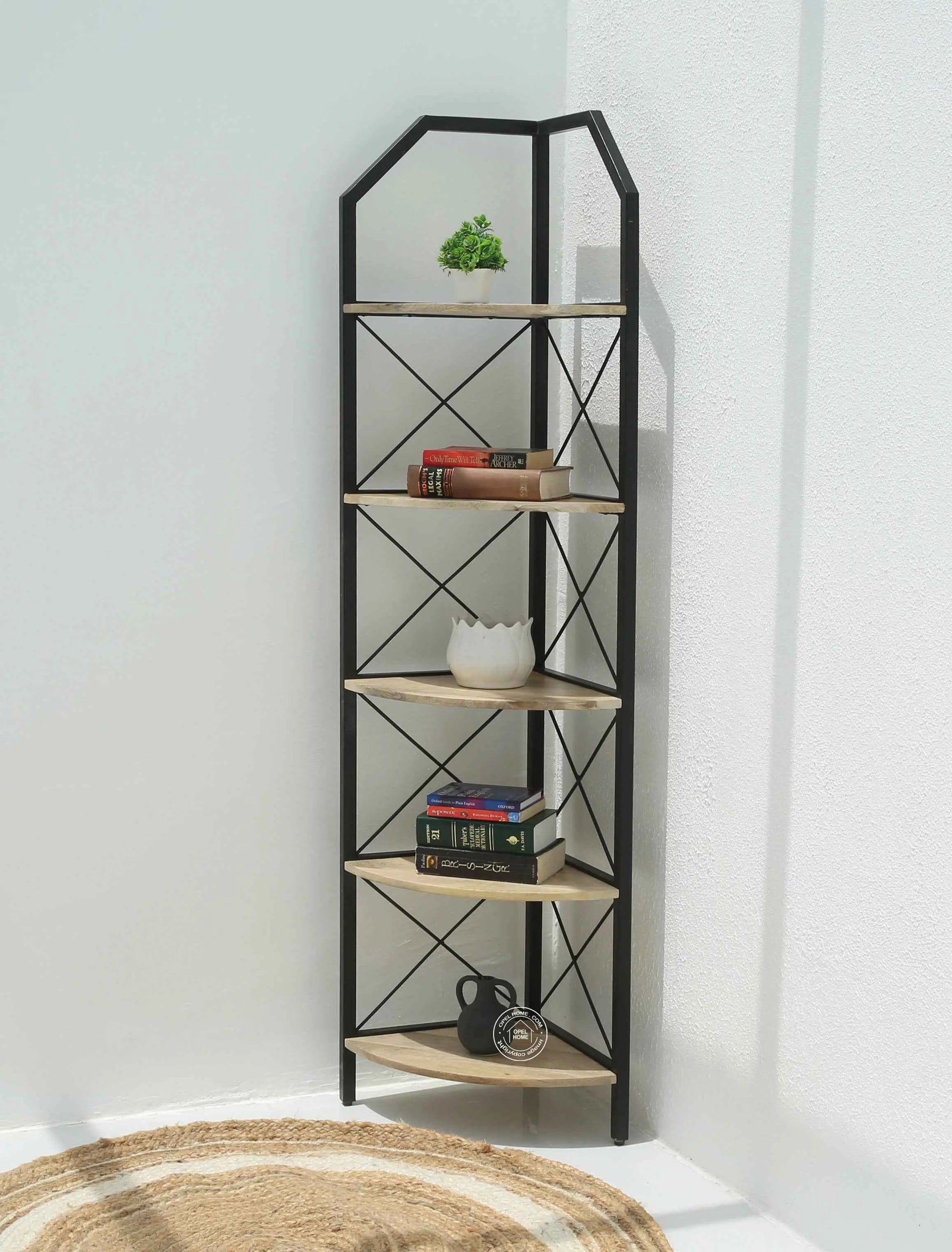 Graino Industrial Bookshelf – Solid Mango Wood & Iron, 180 cm | Opelhome UAE