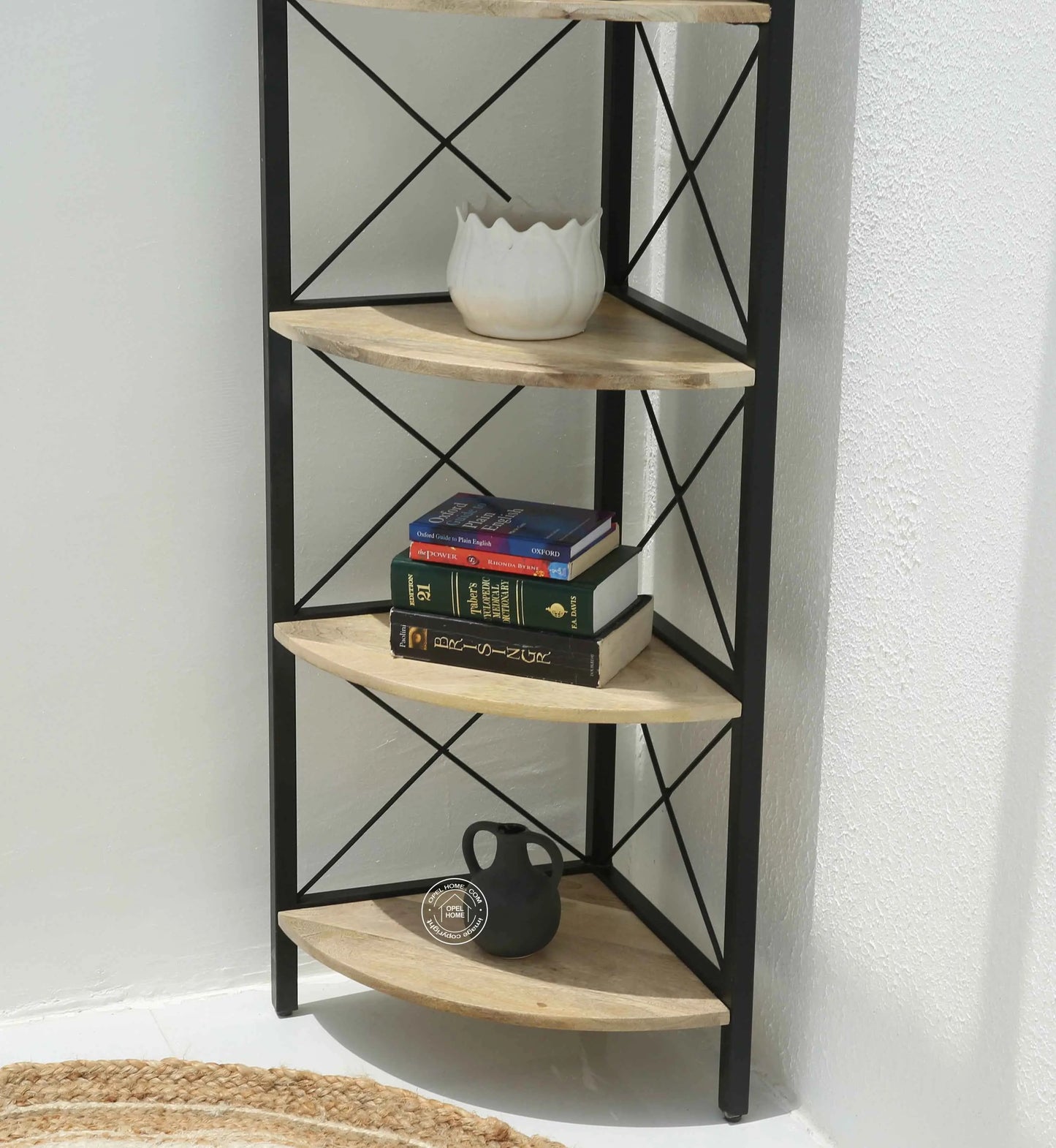 Graino Industrial Bookshelf – Solid Mango Wood & Iron, 180 cm | Opelhome UAE
