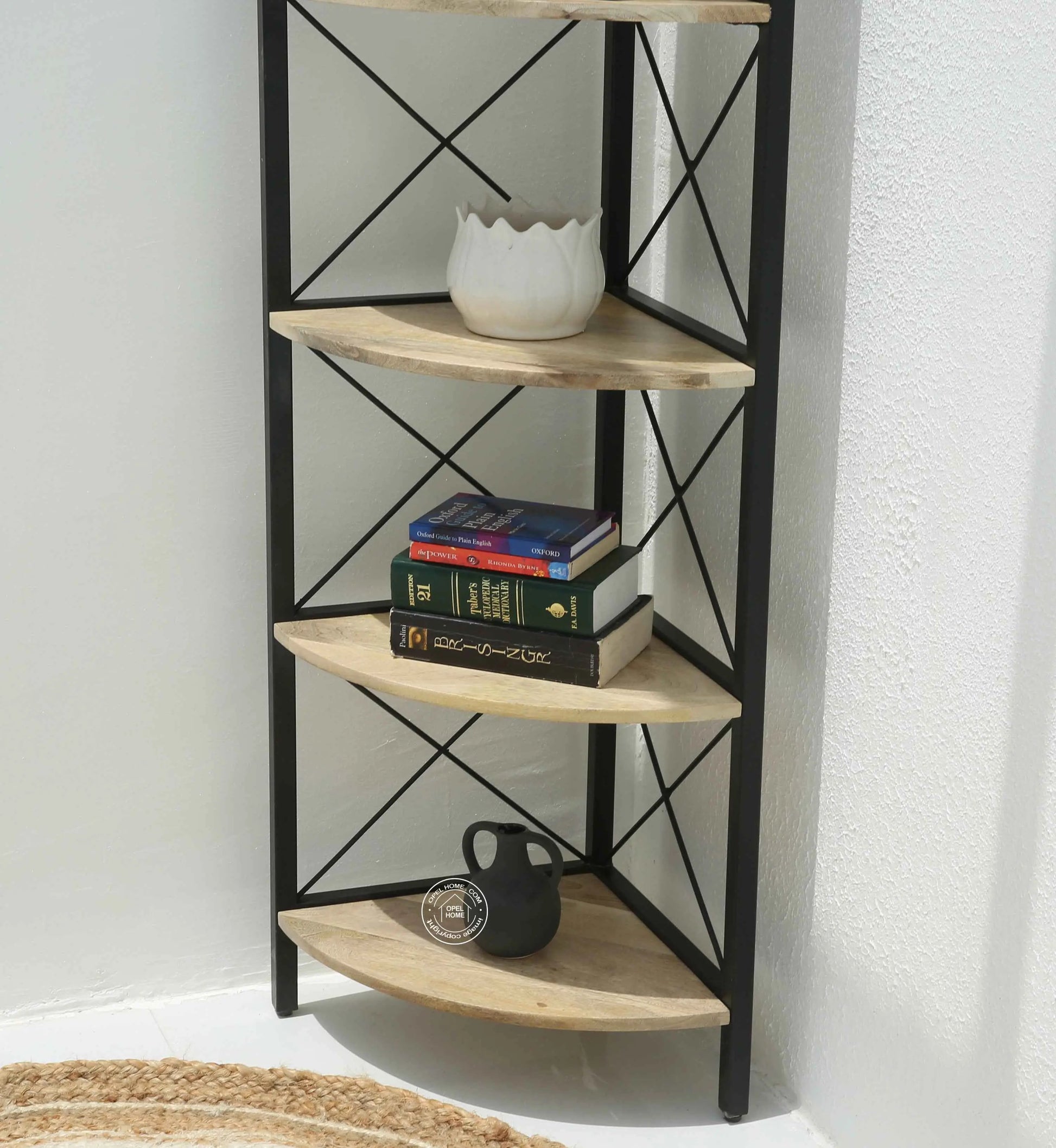 Graino Industrial Bookshelf – Solid Mango Wood & Iron, 180 cm | Opelhome UAE