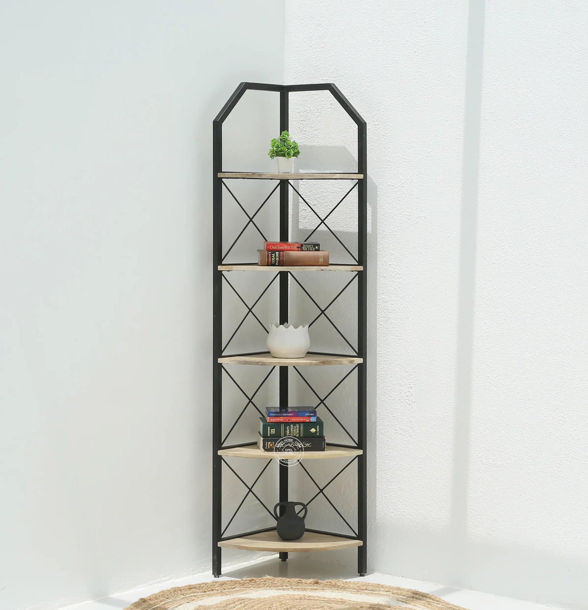 Graino Industrial Bookshelf – Solid Mango Wood & Iron, Natural Finish, 180 cm Tall | Opelhome UAE Opel Home